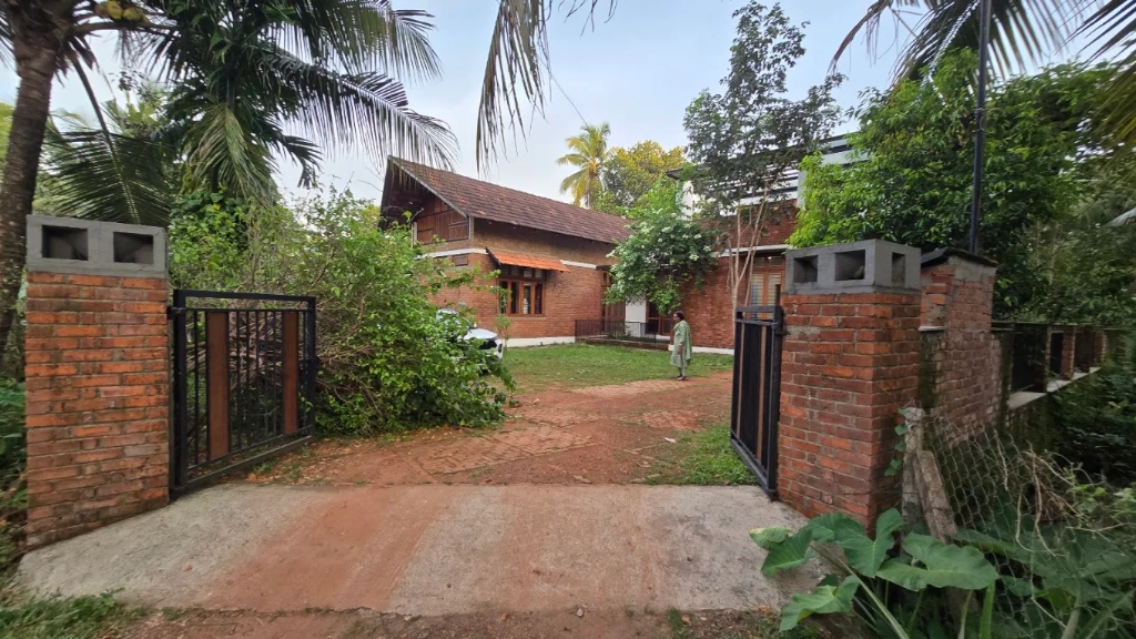 Gated driveway and coconut palms at Norah Retreat Kaduthuruthy