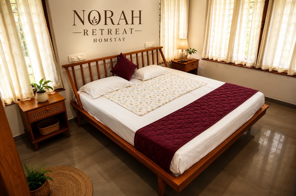 Garden Deluxe King Bedroom with Wall Mural at Norah Retreat Homestay Kaduthuruthy